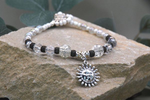 Beaded Charm Bracelet – Sun, Pearl & Bronze | Handmade with Intention