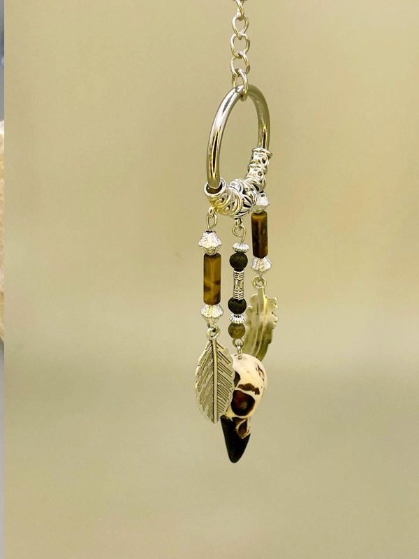 Raven Skull Keychain | Boho Bag Charm | Witchy Feather Keyring - Image 3